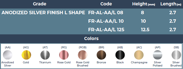 ALUMINUM (L) SHAPE PROFILE FOR WALLS & FLOORS